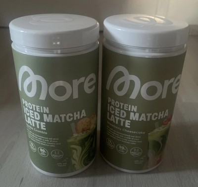Geöffnet 2x More Protein Iced Matcha Latte Vanilla Crumble Strawberry Cheesecake