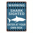 Vintage Shark Warning Tin Metal Signs Home Décor Aluminum Wall Decor, Scratch &