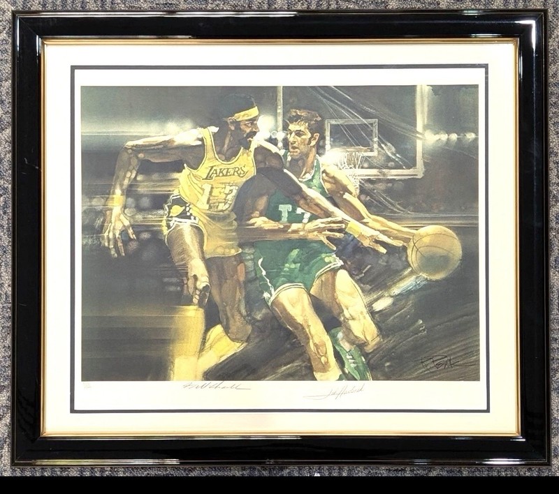 JSA COA LOA Wilt Chamberlain & John Havlicek Signed 17x21 BASKETBALL  /1000 PRNT