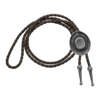 Vintage Bolo-Krawatte Leder Western Silber/Dunkelbraun