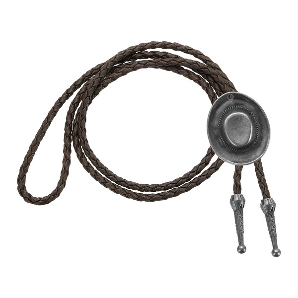 Vintage Bolo-Krawatte Leder Western Silber/Dunkelbraun-image