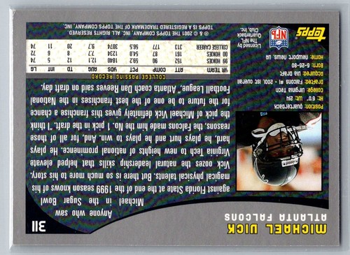 2001 Topps Rookie Michael Vick #311 - Picture 2 of 2