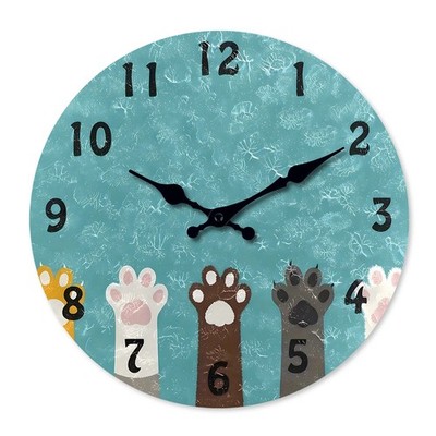 Cartoon Katze Pfotenabdruck Holz Wanduhr leise Quarz Wohndeko Geschenk