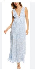 Love Tree Women’s Maxi Blue Daisy Floral Sleeveless V-Neck Dress Size L Romantic