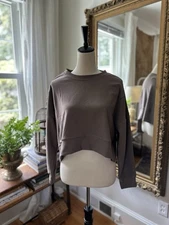 NWT Ebb And Flow Athleisure Cropped Sweatshirt Brown Workout Gym Walking Top