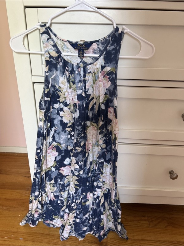 Polo Ralph Lauren Navy Blue Floral Dress 12-14 Girl Youth
