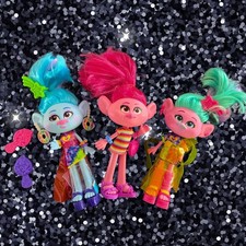 Trolls World Tour Dolls, Set of 3, Chenille, Poppy, Glam Satin, Hasbro, 7  