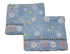 Set of 2 Blue Flannel Pillowcases W/ Snowflakes 20 X 30 Standard/queen