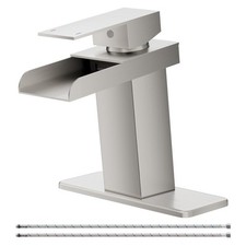 Waterfall Bathroom Faucet, Brushed Nickel Modern Single Handle Bathroom Fauce...