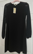 NWT MICHAEL KORS BLACK CROCHET DESIGN SHOULDER & SLEEVE DRESS SZ M MSRP $110.00