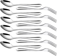 RETON 12 Pcs Stainless Steel Dessert Forks and Spoons Set, 3 Tines Cake Fruit S