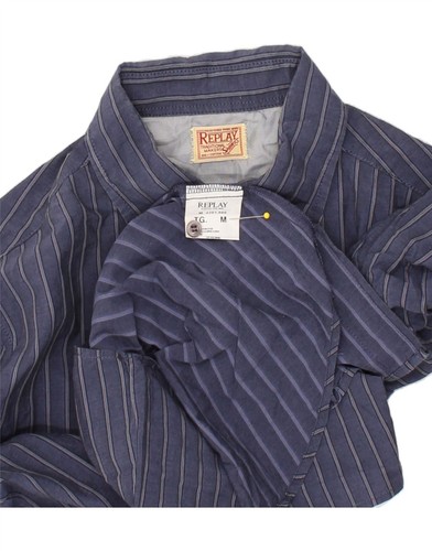 Camisa REPLAY Para Hombre Mediana Azul Marino Rayas Algodón HQ04 - Imagen 3 de 3
