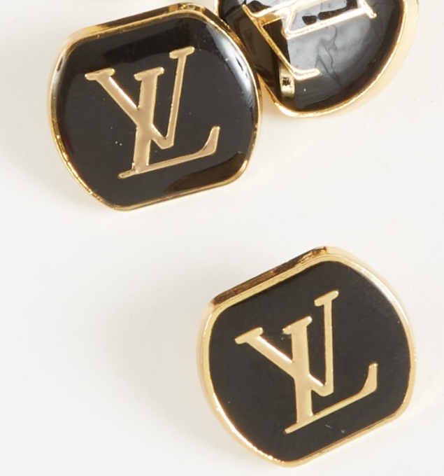 SAINT LAURENT Bottoni in metallo oro e nero con logo YSL 2pz 18mm x 16mm
