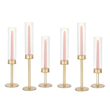 Gold Hurricane Candlestick Holders: 6 Pcs Taper Candle Holder with Tall Clear...
