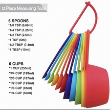 12 Piece Colored Plastic measuring Spoons. New