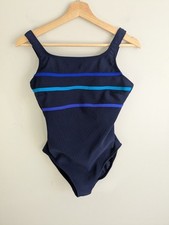 Vtg 90s Longitude Swimsuit Tummy Control Modest One Piece Tank Navy Blue Fits 8