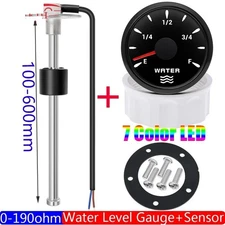 0-190 Ohm Water Level Sensor 52mm Gauge 7-Color LED Tank Meter Indicator 12V 24V