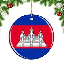 Cambodia Flag Round Christmas ornament city travel souvenir