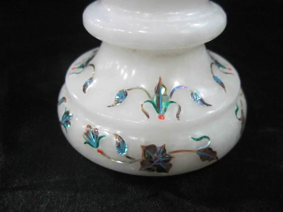 7" Marble Flower Vase Handmade Decorative Semi Precious Stone Inlay Home Decor Foto 3 de 3