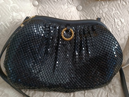 Vintage Whiting & Davis 70's Purse NOS Black Sequin Mesh Shoulder Bag - Picture 4 of 9
