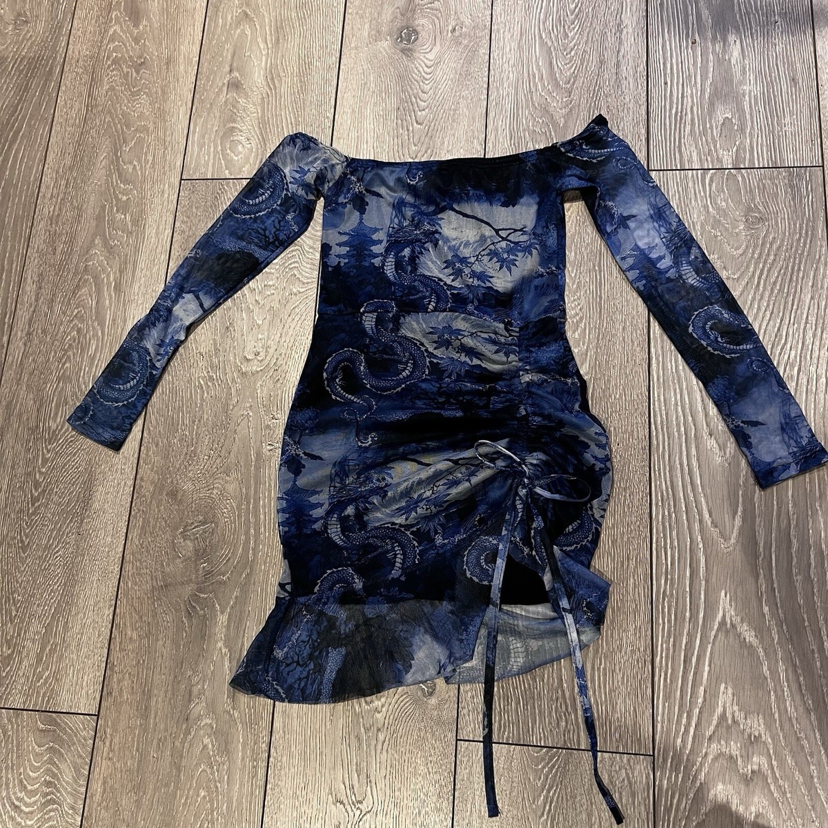 blue dragon print dress Navy Dragon Print Dress