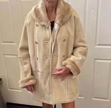 $6,000 Escada 100% Shearling Sheepskin Coat Womens W M/l Medium Large Natural !