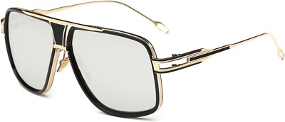 Men Sunglasses Designer Oversized Square Gold Metal Bar Retro Frame Fashion New