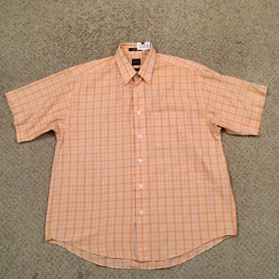 Arrow Shirt Mens Large Orange Plaid Short Sleeve Button Up