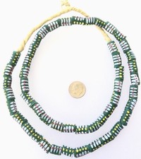Ghana African Fancy Olive Green multi Recycled glass trade beads-Ghana