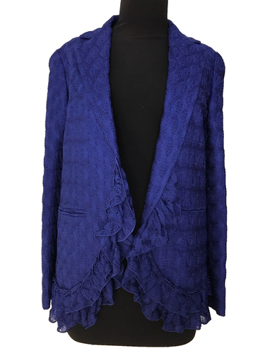 MISSONI Orange Label RUNWAY RUFFLE BLAZER Crochet Jewel BLUE 40 IT Jacket SILK !