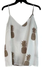 Shein Curve 0XL Women's White Golden Pineapple Print Tank Top Adjustable Straps
