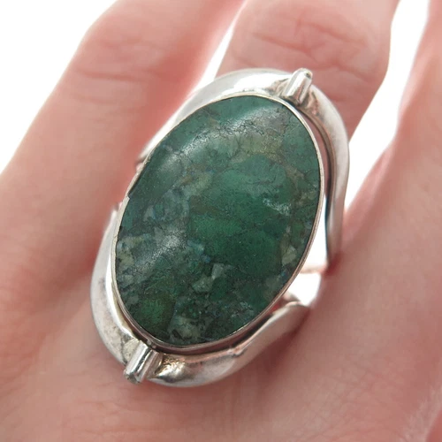 950 Silver Vintage Sodalite & Turquoise Gem Reversible Adjustable Ring Size 8.5