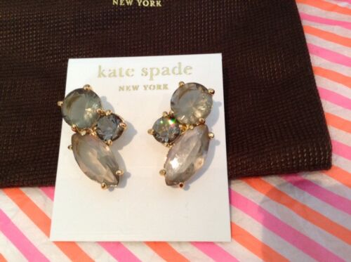 NEW KATE SPADE GOLD PLATE CHARCOAL CLUSTER FASHION GEM EARRINGS W/14K GOLD FILL - Picture 1 of 9