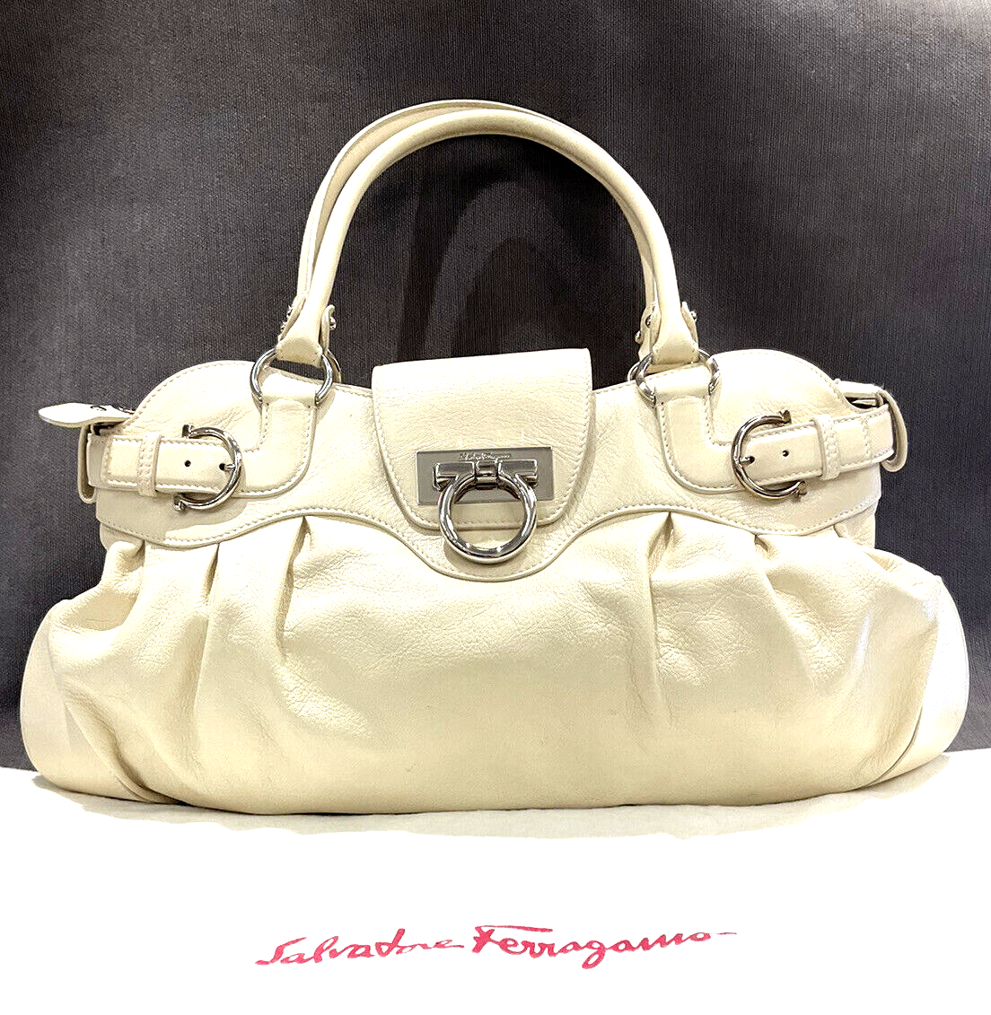 Salvatore Ferragamo Marisa Gancini Leather Shoulder Beige Ladies