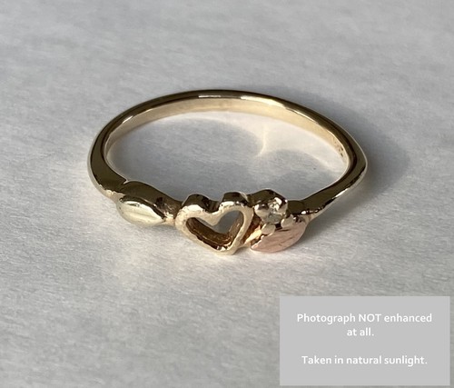Size 7 ๐ BLACK HILLS GOLD Heart Ring 10k & 12k Solid Gold 1 NATURAL DIAMOND - Picture 3 of 11