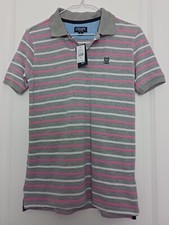 Boy's Chaps Polo Logo Light Grey HTH Stripes Shirt Size Medium TAGS