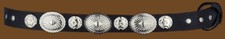 New BLACK LEATHER HATBAND with small large Silver Conchos Cowboy hat Western