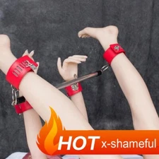 Spreader Bar PU Leather Handcuffs Ankle Cuffs Binding Restraints Lockable