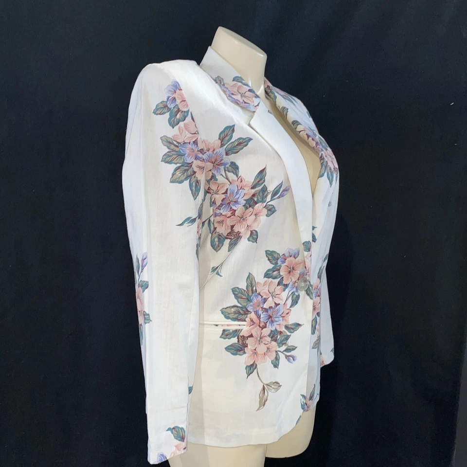 Винтажный Jack зима США Blazer большой с белый цветочный 2 кармана 1 кнопка хрустящий куртка - Изображение 4 из 4