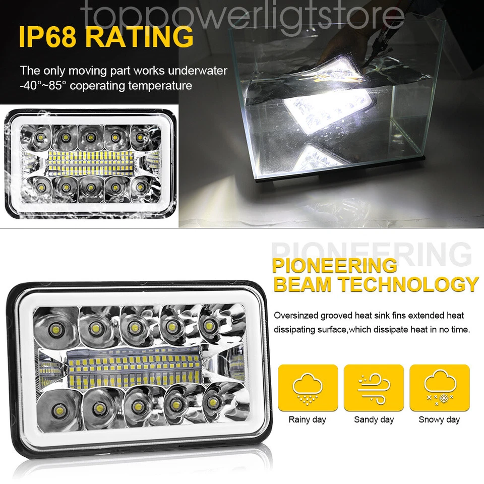 Faros LED altos/bajo DRL para Kenworth W900 T800 Peterbilt 357 379 378 4 piezas 4x6" Foto 2 de 4