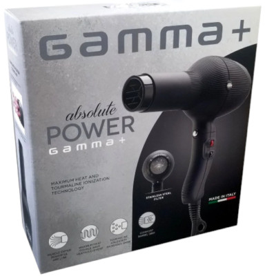 GAMMA+ Absolute Power Tourmaline Ionic Professional Hair Dryer Matte Black ITALY