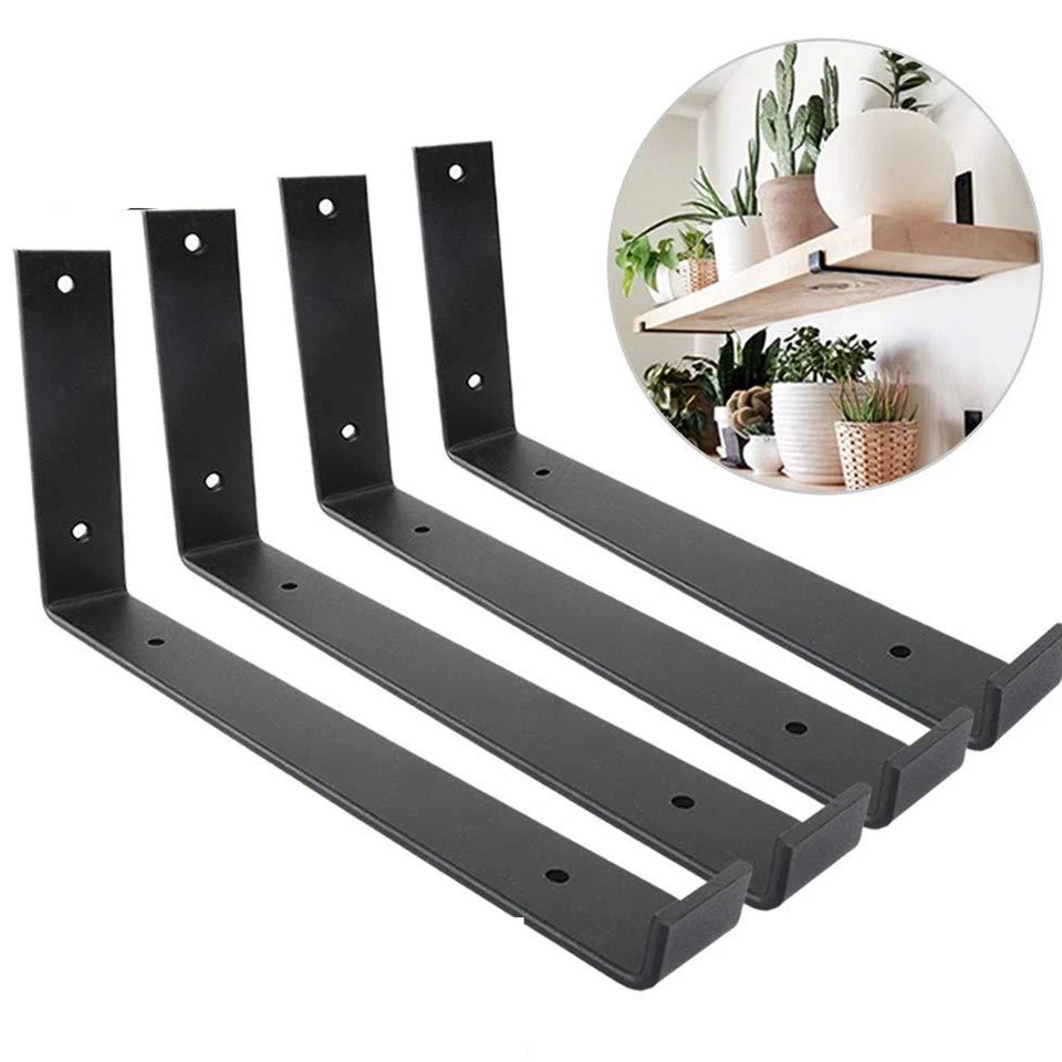 1/2Pcs 12 inch Floating Shelf Bracket Heavy Duty Iron Shelves Brackets L Bracket - image 3 of 4
