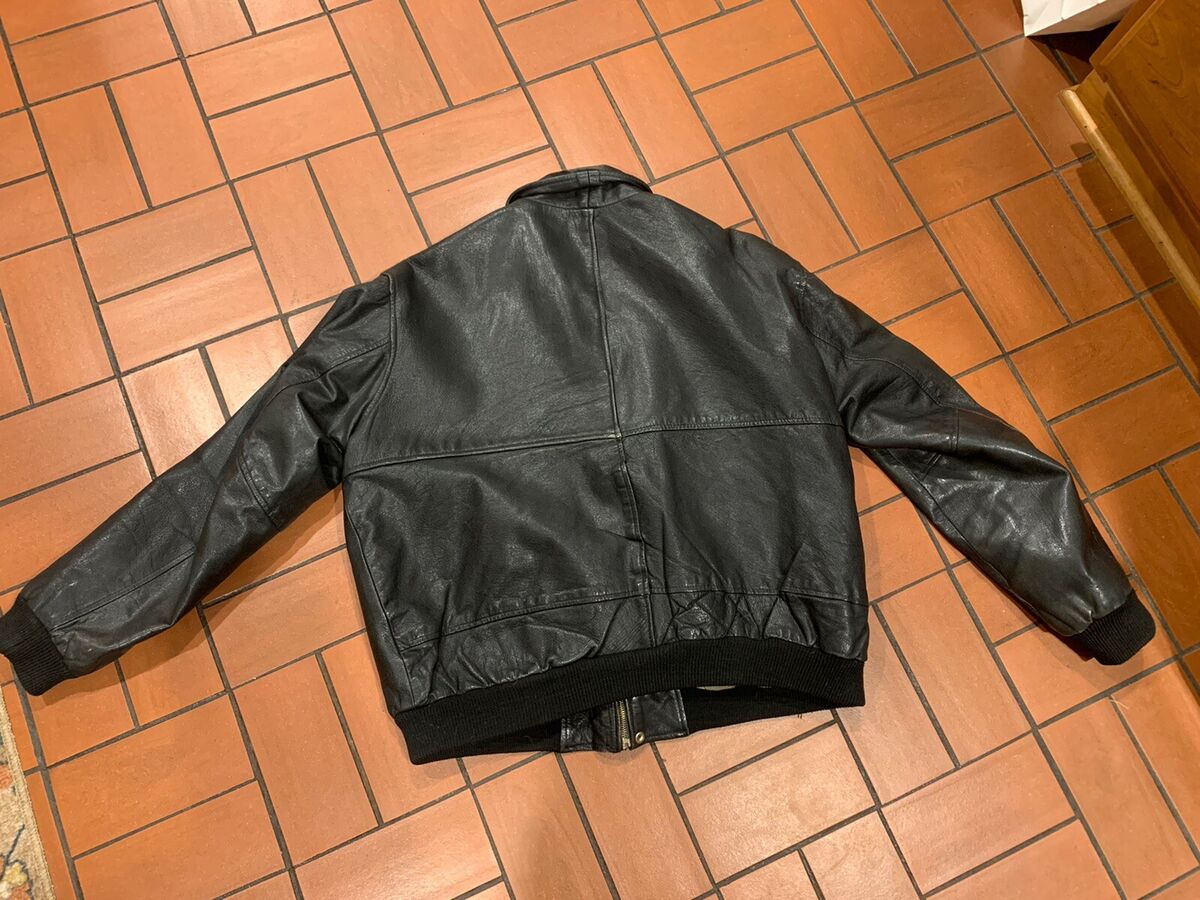 Avirex Leather Jacket Men's L Black Bomber Full Zip Interior Avirex Leather Jacket Men's L Black Bomber Full Zip Interior