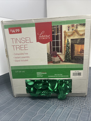 3  Foot Collapsible Tinsel Tree In Green By Home Elements NIB