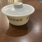 Vintage Pyrex Butterfly Gold Butter Tub Dish w/ Plastic Lid #75 White/Gold EUC