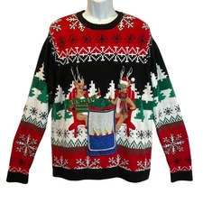 33 Degrees Reindeer Party Aprés Brewski w/ Pocket Ugly Christmas Sweater Sz. XXL
