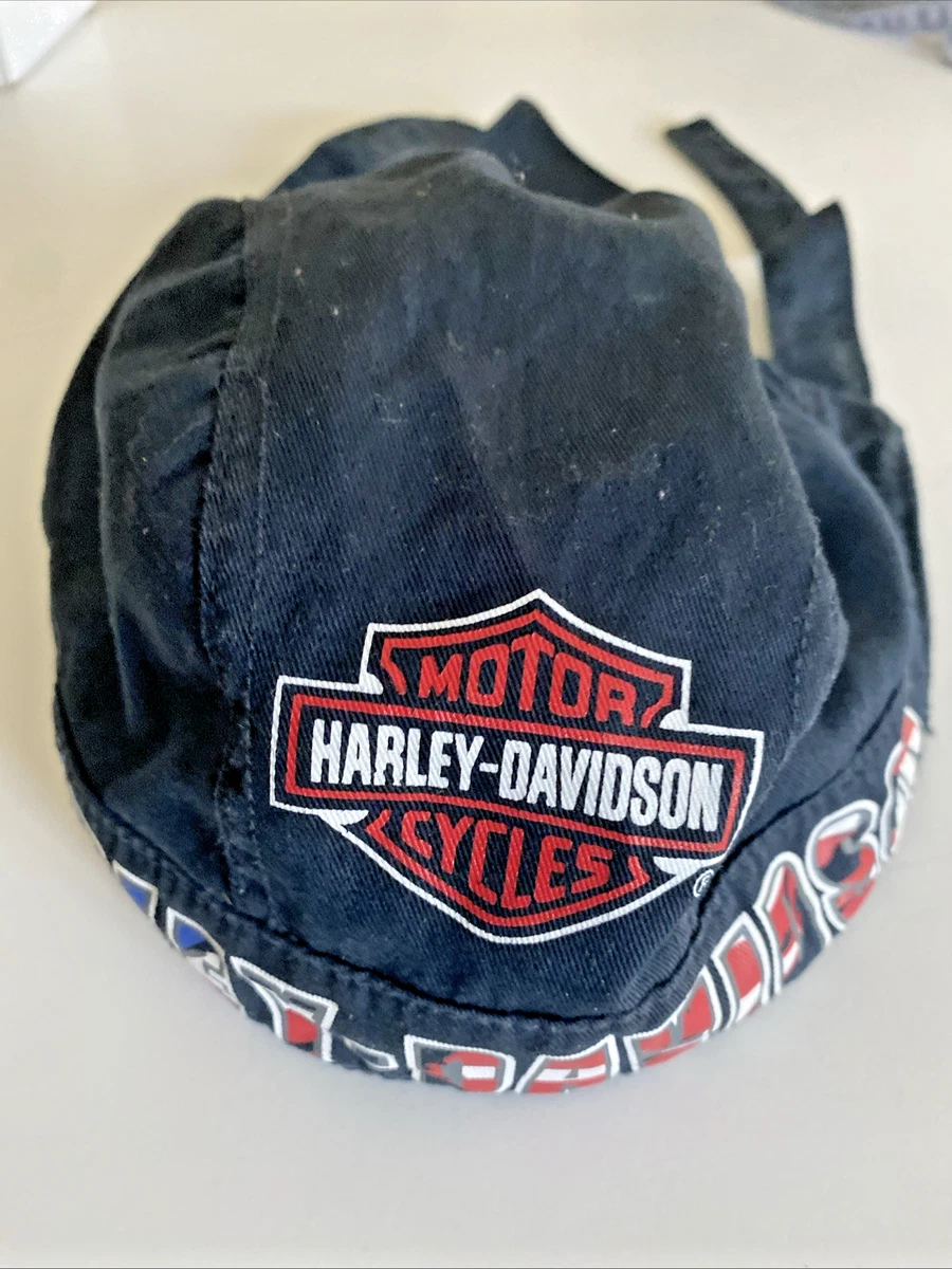 Vintage 90s Harley-Davidson Black Floral Embroidery Biking Cap Skull Cap Bandana Vintage Harley-davidson Embroidered Live to Ride Black  main image 2
