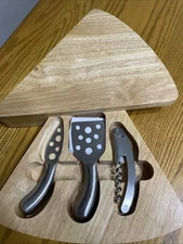 Bamboo Wooden Cheese Board Knives Wine Opener Set Storage Charcuterie