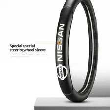 Genuine Leather For BlackNISSANNew 15" Diameter Car Auto Steering Wheel Cover