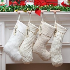 4 Pcs Neutral Christmas Stockings Set, 20'' Farmhouse Rustic Plush Faux Fur ...
